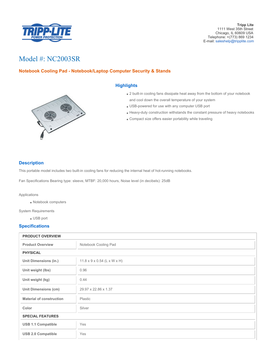 Tripp Lite NC2003SR User Manual | 2 pages
