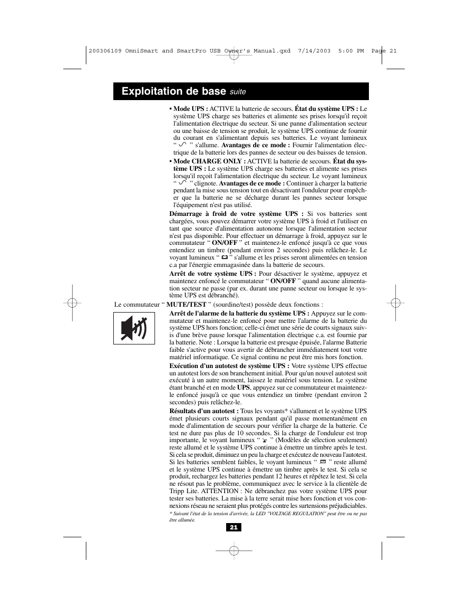 Exploitation de base | Tripp Lite OMNISMART UL1778 User Manual | Page 21 / 24