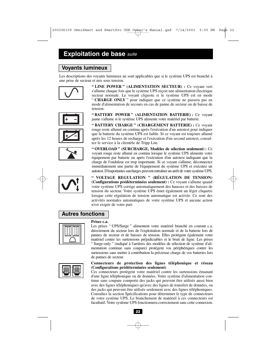 Exploitation de base | Tripp Lite OMNISMART UL1778 User Manual | Page 22 / 24