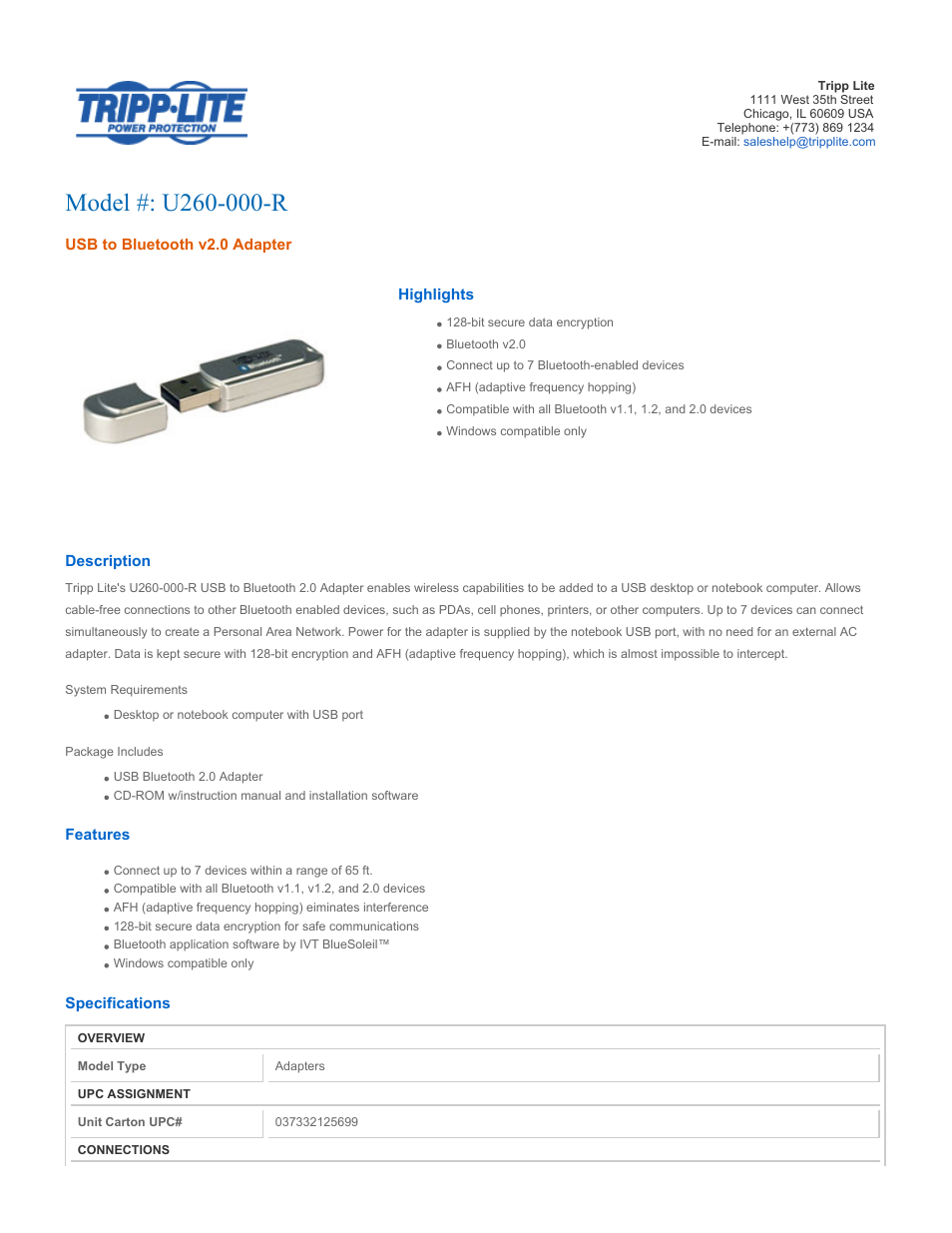 Tripp Lite U260-000-R User Manual | 2 pages