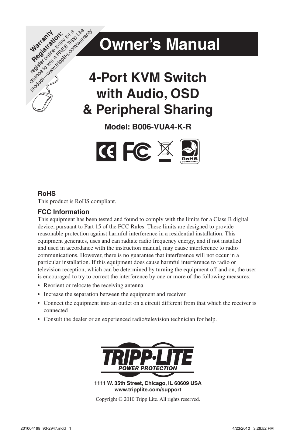 Tripp Lite PERIPHERAL SHARING B006-VUA4-K-R User Manual | 28 pages