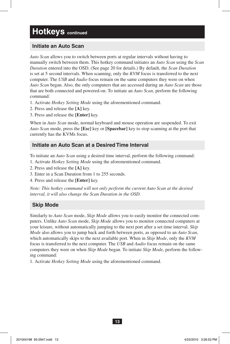 Hotkeys | Tripp Lite PERIPHERAL SHARING B006-VUA4-K-R User Manual | Page 13 / 28