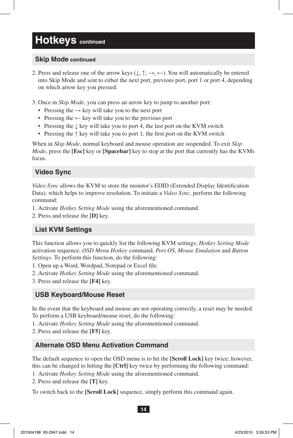 Hotkeys | Tripp Lite PERIPHERAL SHARING B006-VUA4-K-R User Manual | Page 14 / 28