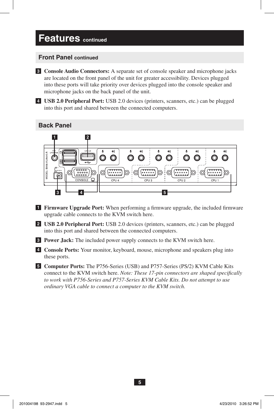 Features | Tripp Lite PERIPHERAL SHARING B006-VUA4-K-R User Manual | Page 5 / 28