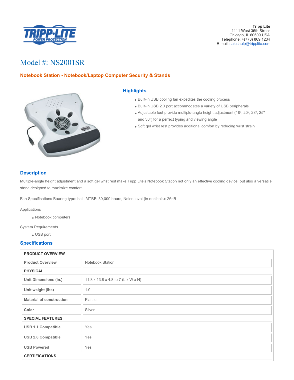 Tripp Lite NS2001SR User Manual | 2 pages