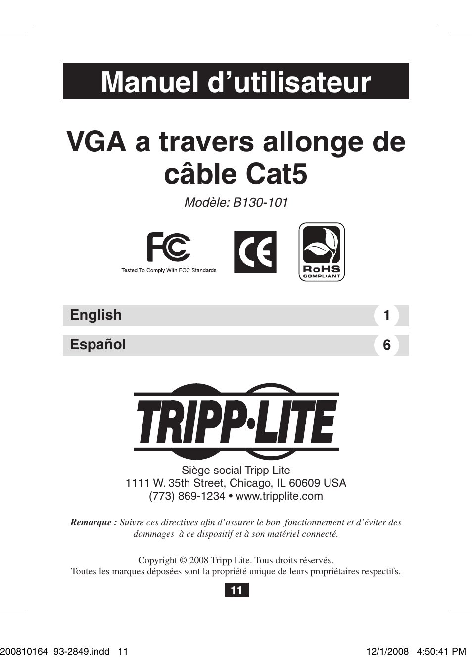 Tripp Lite VGA Over Cat5 Extender B130-101 User Manual | Page 11 / 16