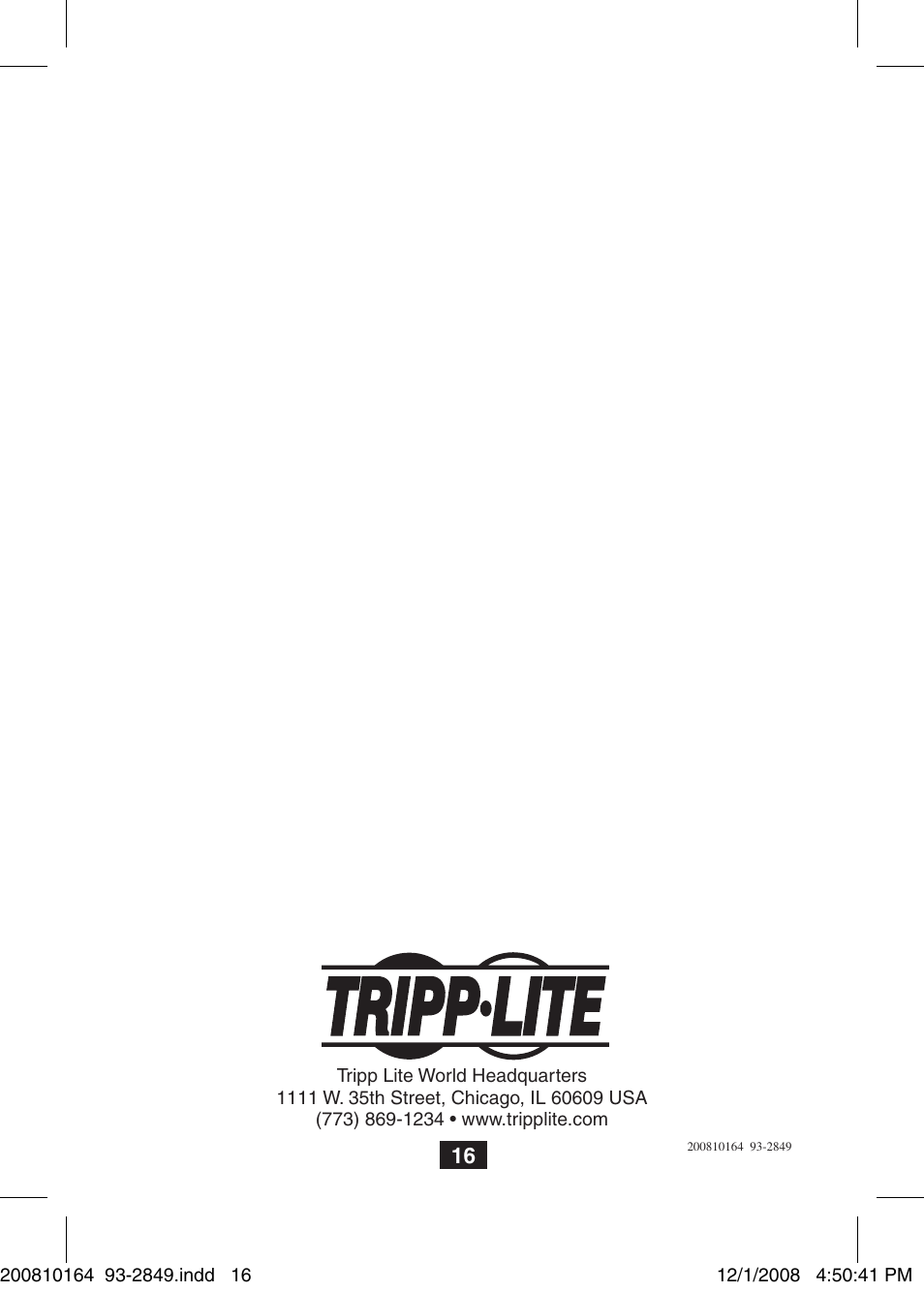 Tripp Lite VGA Over Cat5 Extender B130-101 User Manual | Page 16 / 16