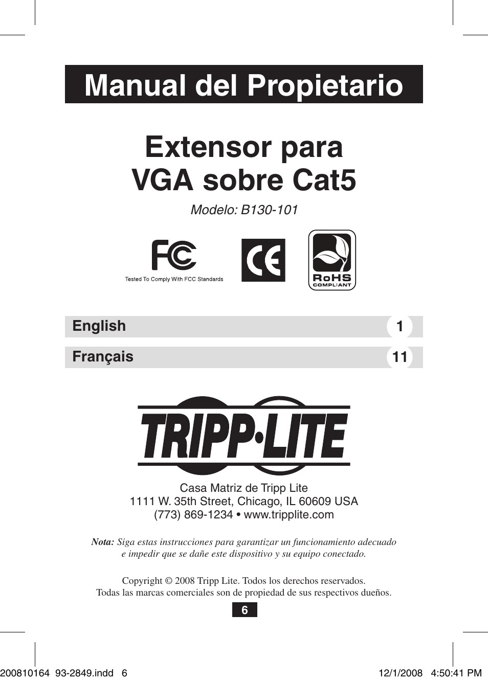 Tripp Lite VGA Over Cat5 Extender B130-101 User Manual | Page 6 / 16