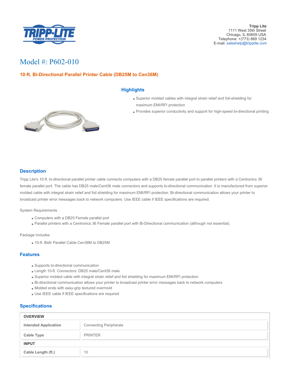 Tripp Lite P602-010 User Manual | 2 pages