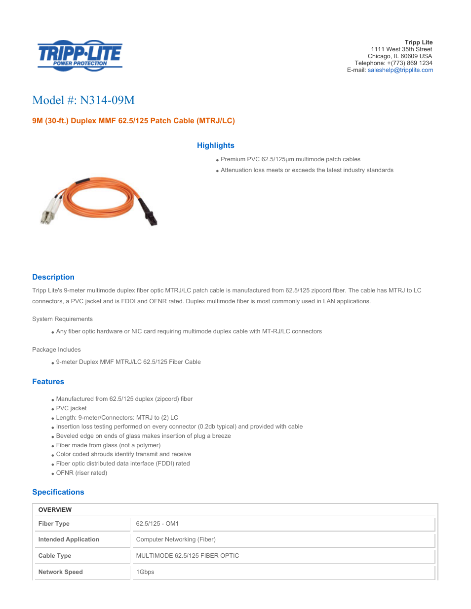 Tripp Lite N314-09M User Manual | 2 pages