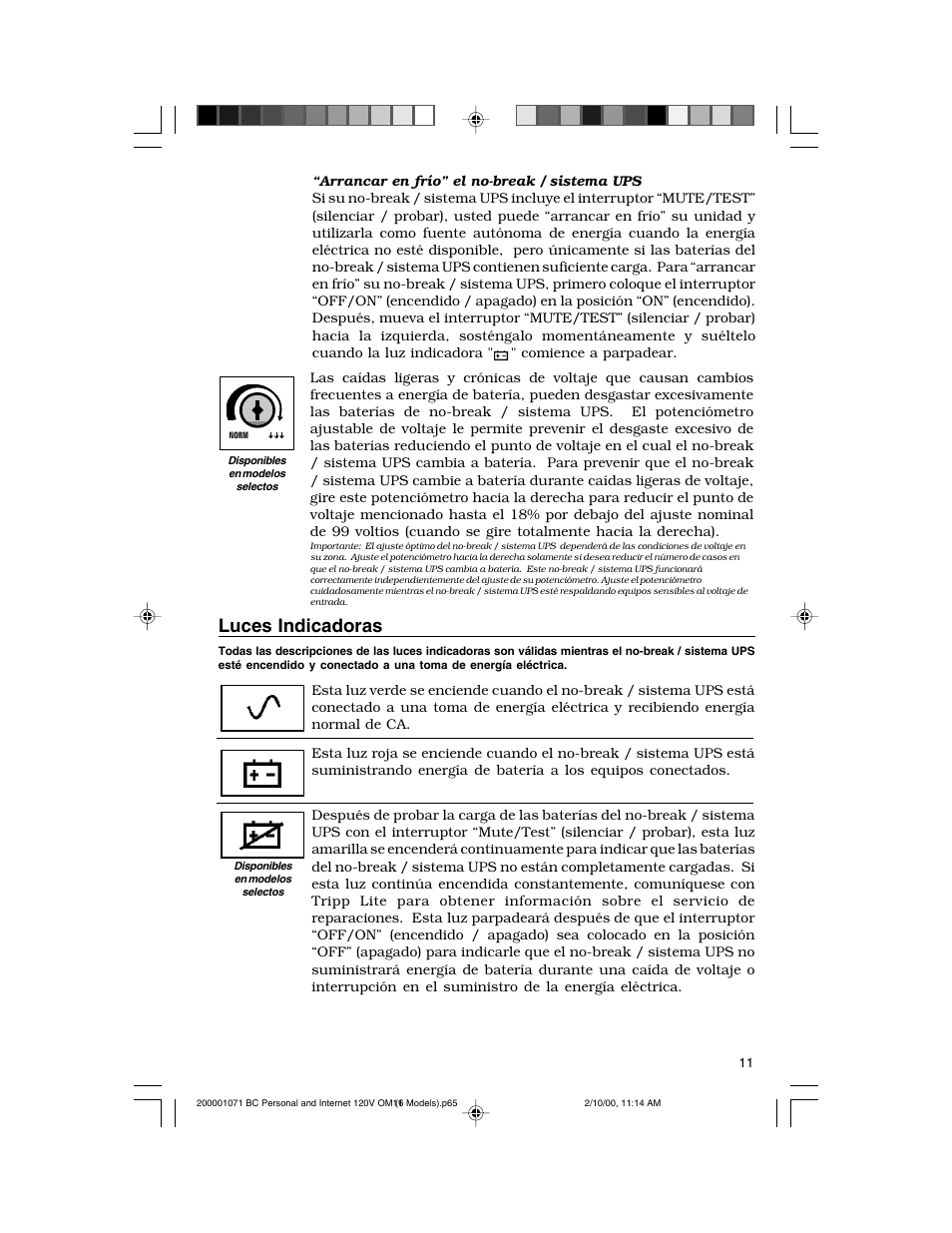Luces indicadoras | Tripp Lite BC Personal User Manual | Page 11 / 20
