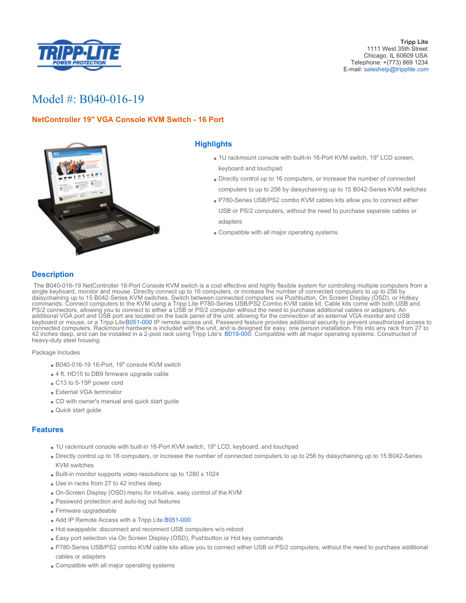Tripp Lite NetController B040-016-19 User Manual | 3 pages