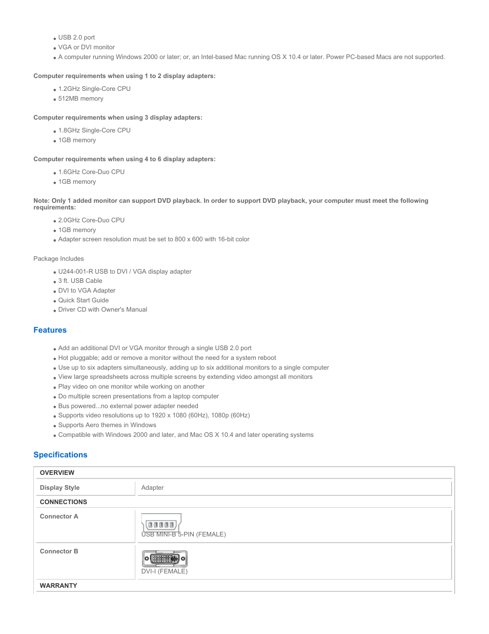 Tripp Lite USB to VGA/DVI Adapter U244-001-R User Manual | Page 2 / 3