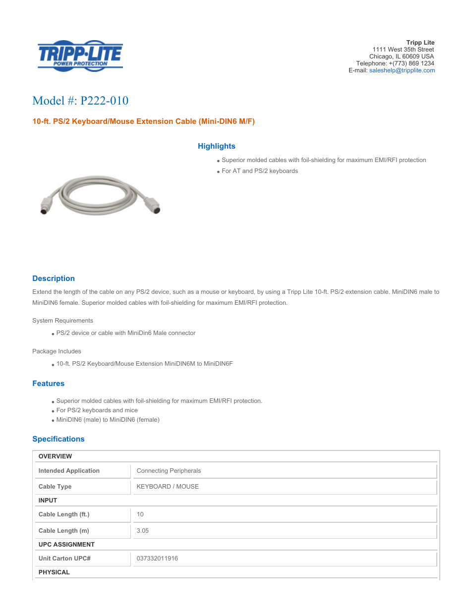 Tripp Lite P222-010 User Manual | 2 pages