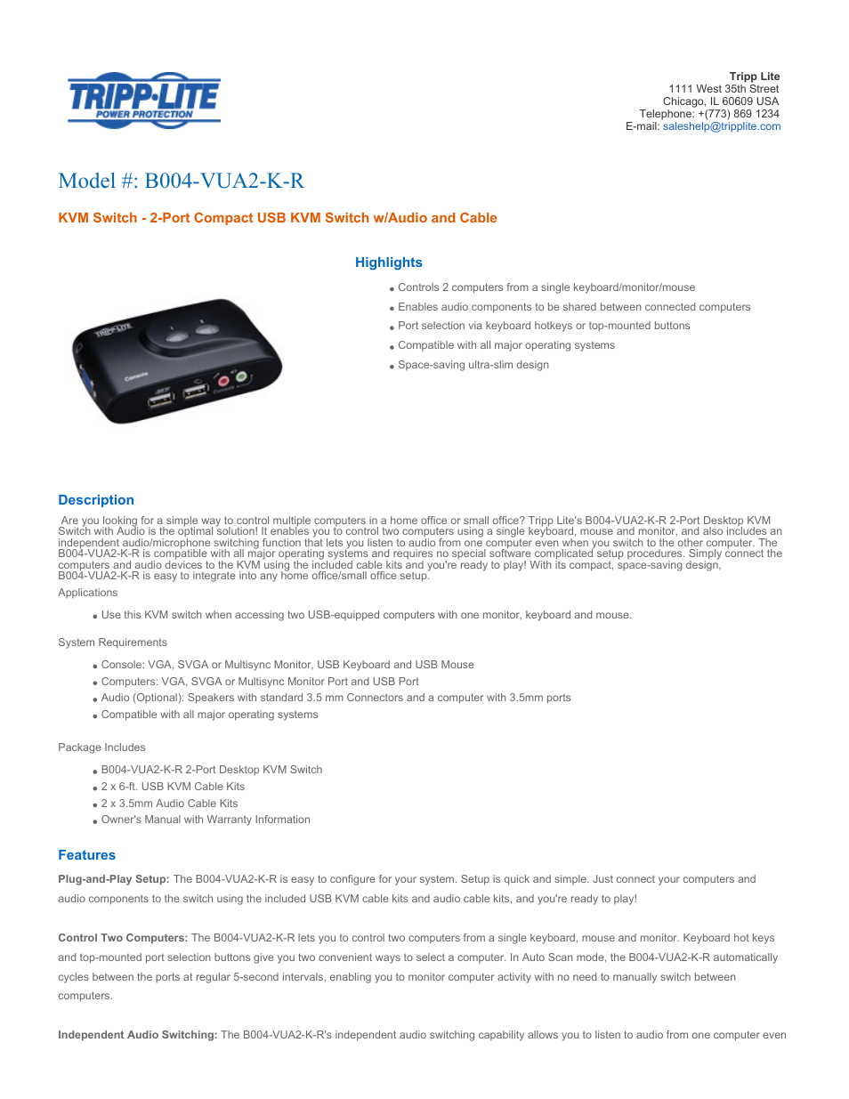 Tripp Lite B004-VUA2-K-R User Manual | 3 pages