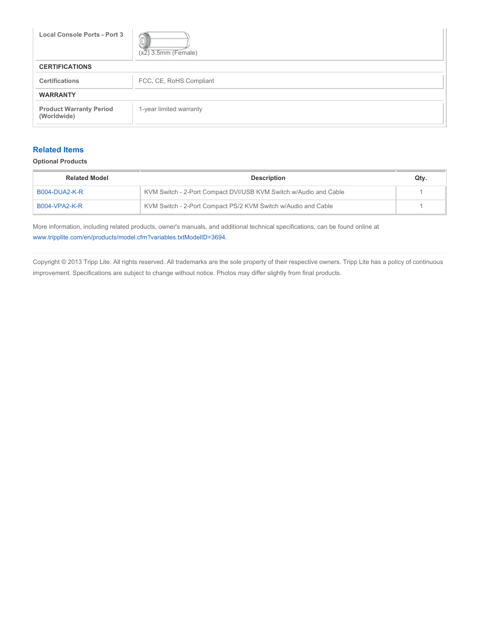 Tripp Lite B004-VUA2-K-R User Manual | Page 3 / 3