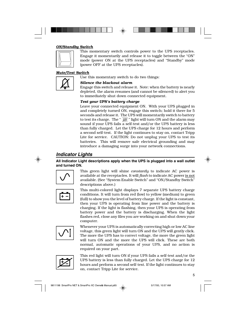 Indicator lights | Tripp Lite 1250-3000 VA User Manual | Page 5 / 20