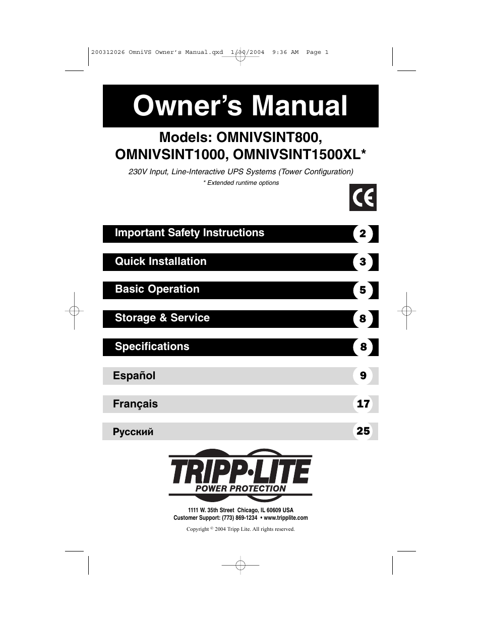 Tripp Lite OMNIVSINT1000 User Manual | 9 pages