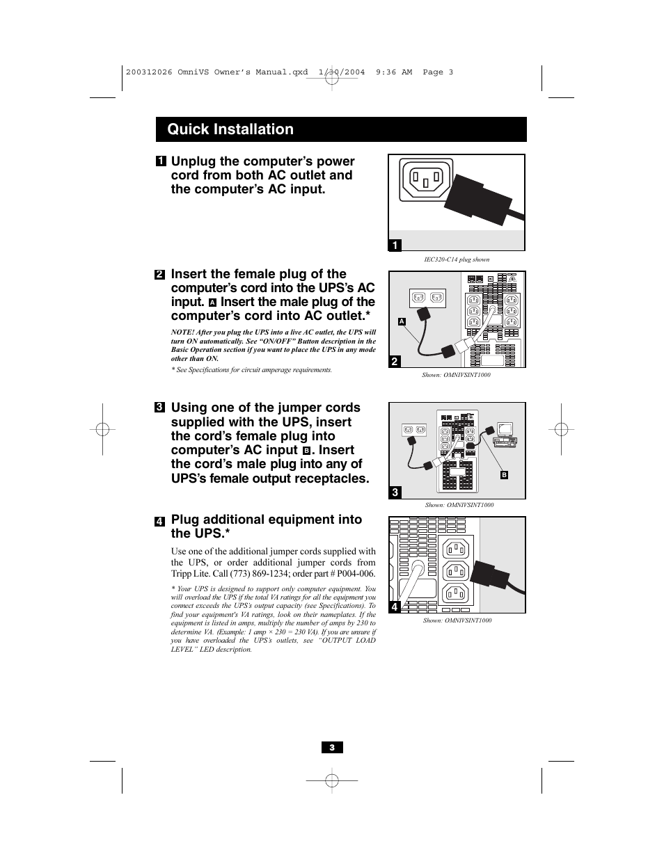 Quick installation | Tripp Lite OMNIVSINT1000 User Manual | Page 3 / 9