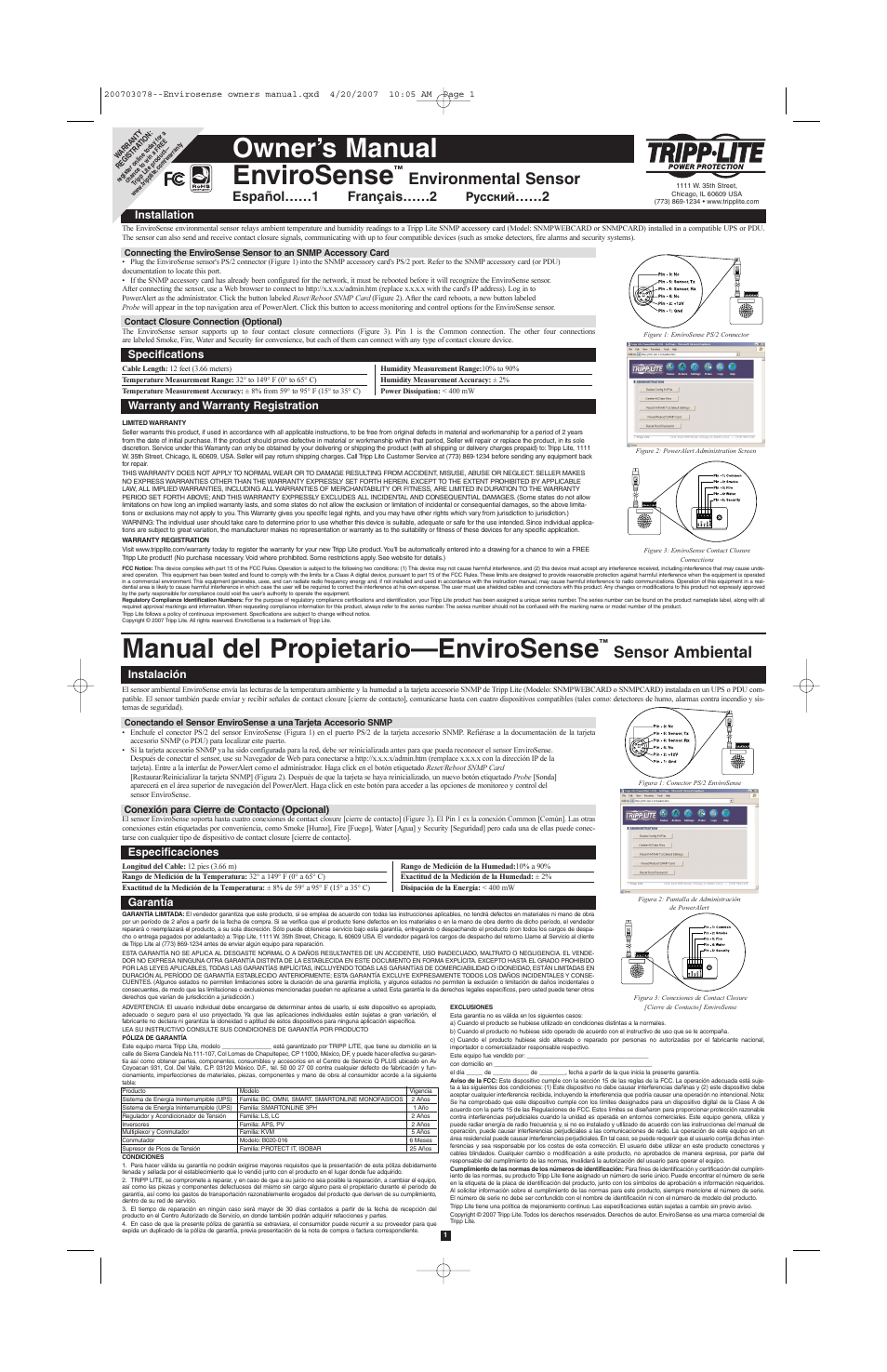 Tripp Lite ENVIROSENSE User Manual | 3 pages