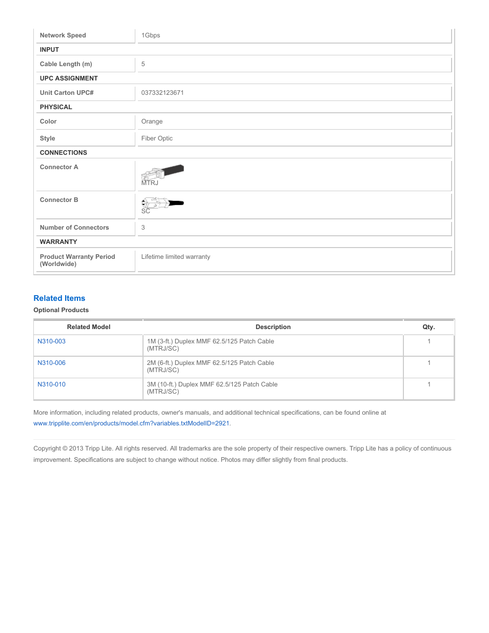 Tripp Lite N310-05M User Manual | Page 2 / 2