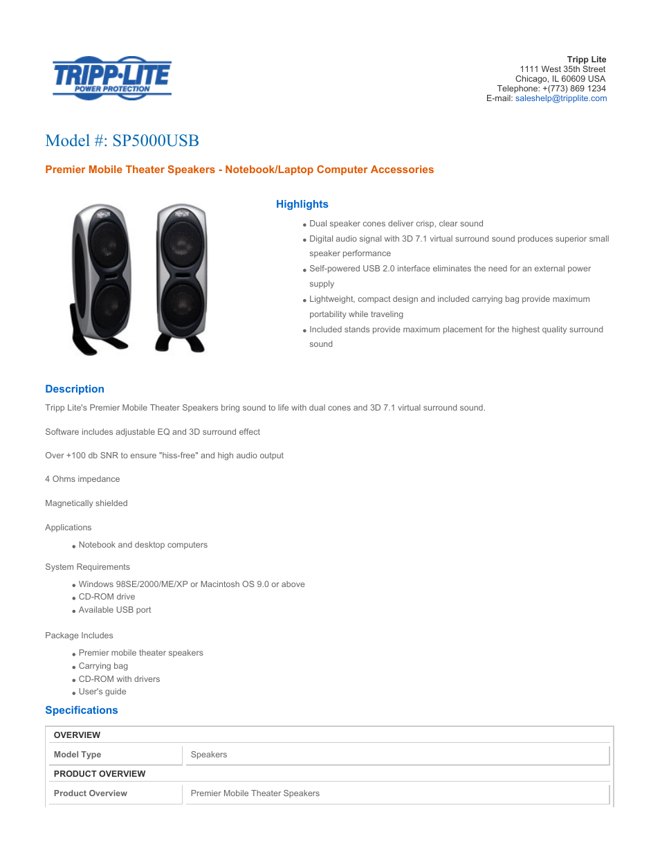 Tripp Lite SP5000USB User Manual | 2 pages