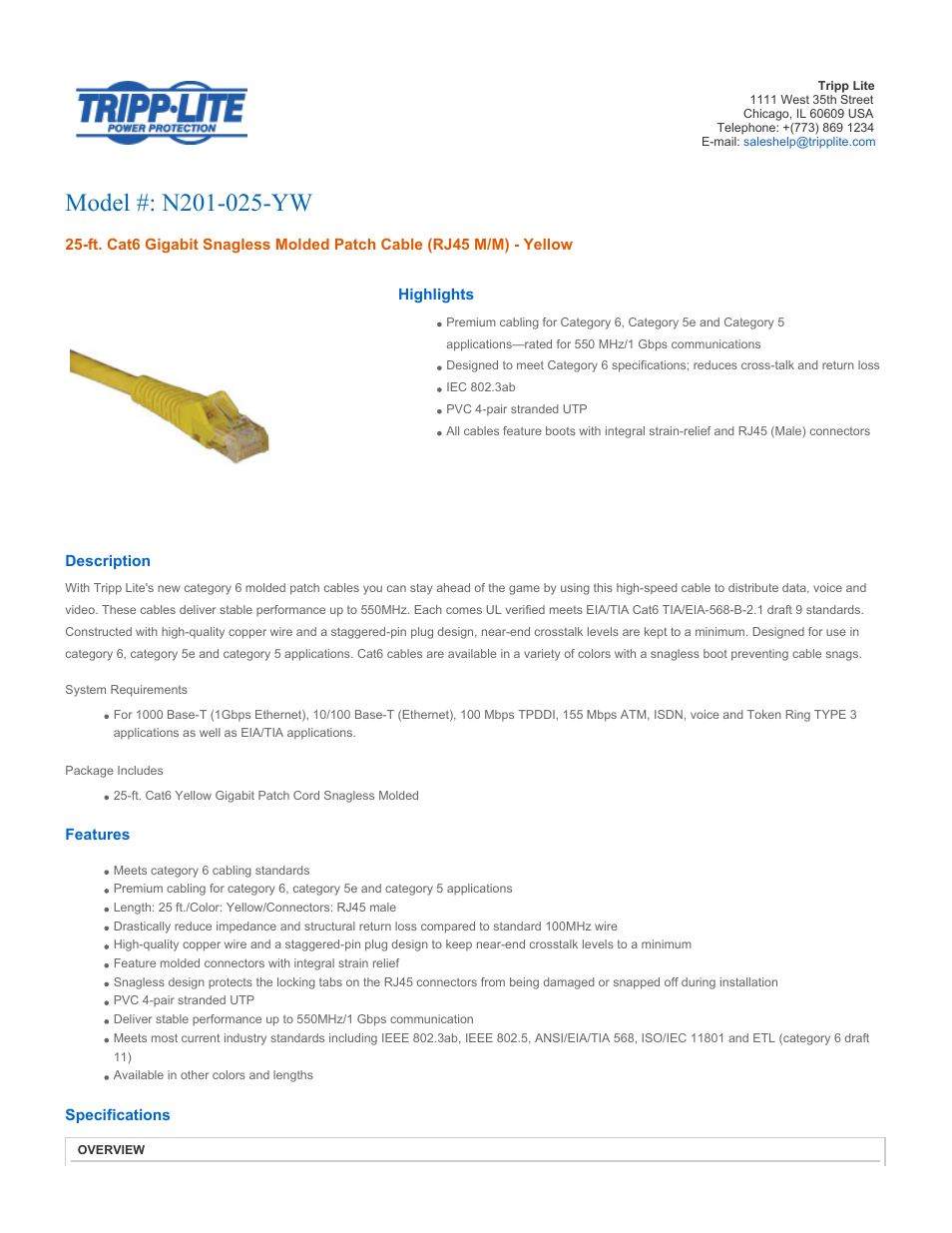 Tripp Lite N201-025-YW User Manual | 3 pages