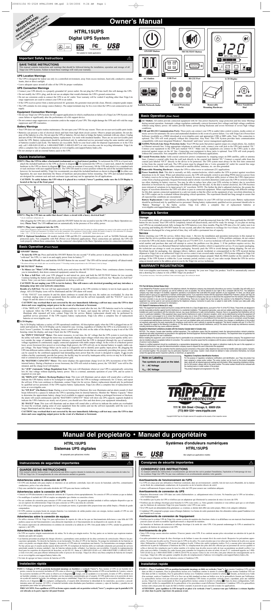 Tripp Lite Digital UPS System HTRL15UPS User Manual | 2 pages