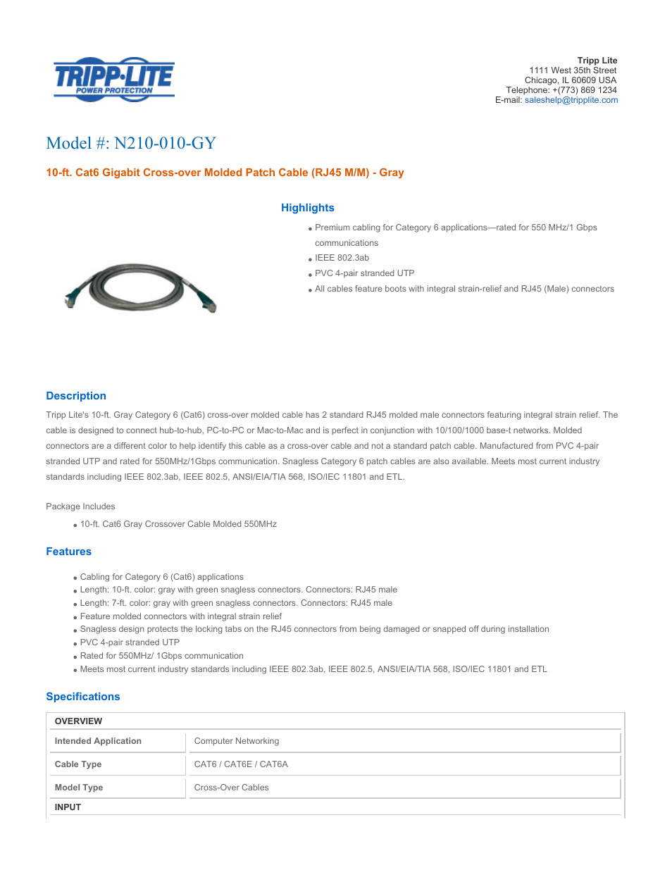 Tripp Lite N210-010-GY User Manual | 2 pages