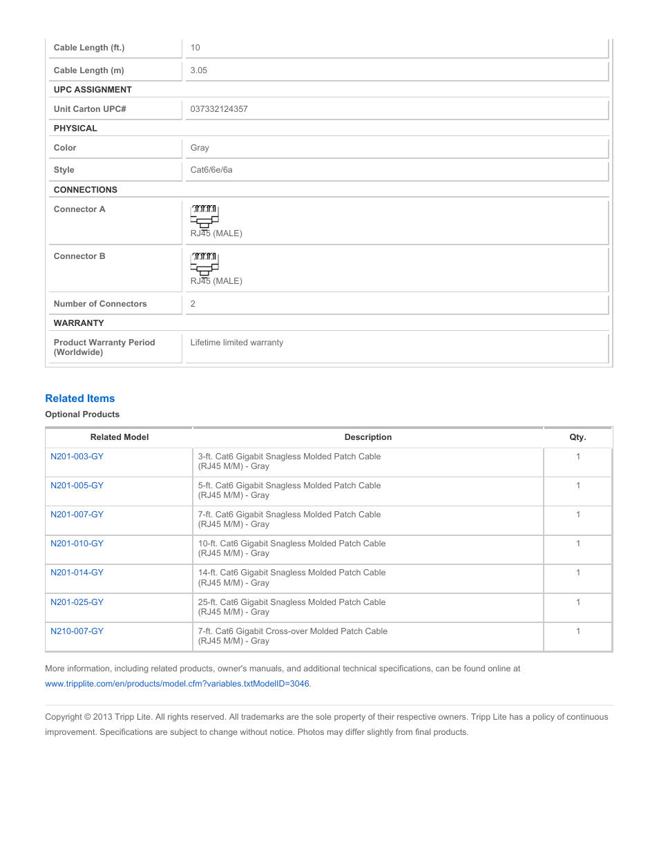 Tripp Lite N210-010-GY User Manual | Page 2 / 2