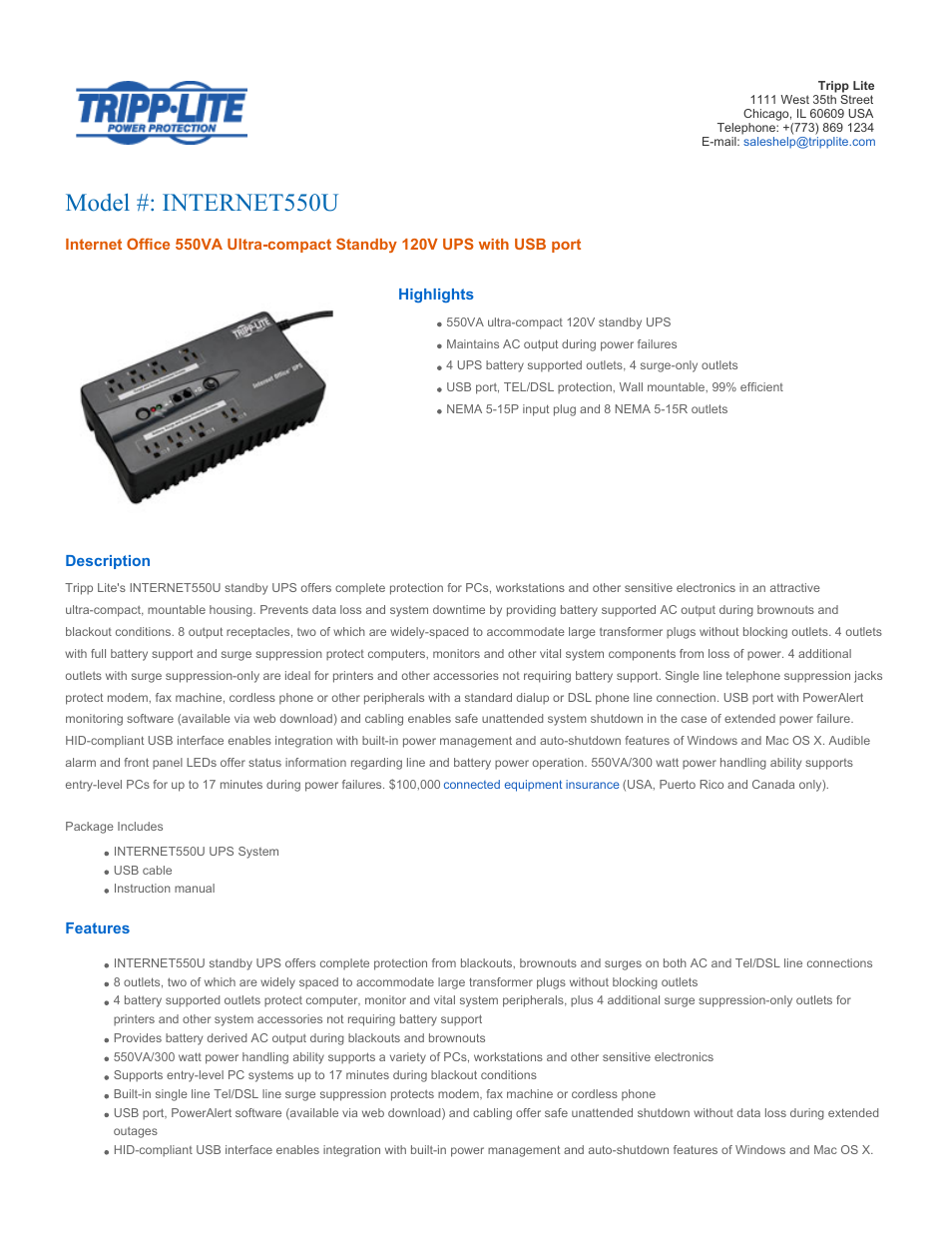 Tripp Lite INTERNET550U User Manual | 4 pages