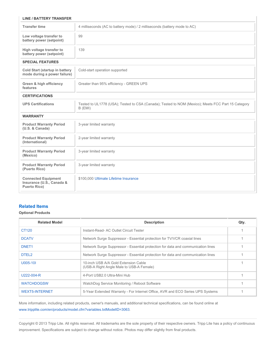Tripp Lite INTERNET550U User Manual | Page 4 / 4