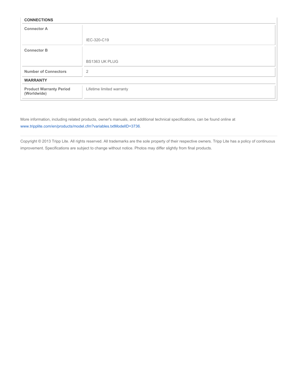 Tripp Lite P052-008 User Manual | Page 2 / 2