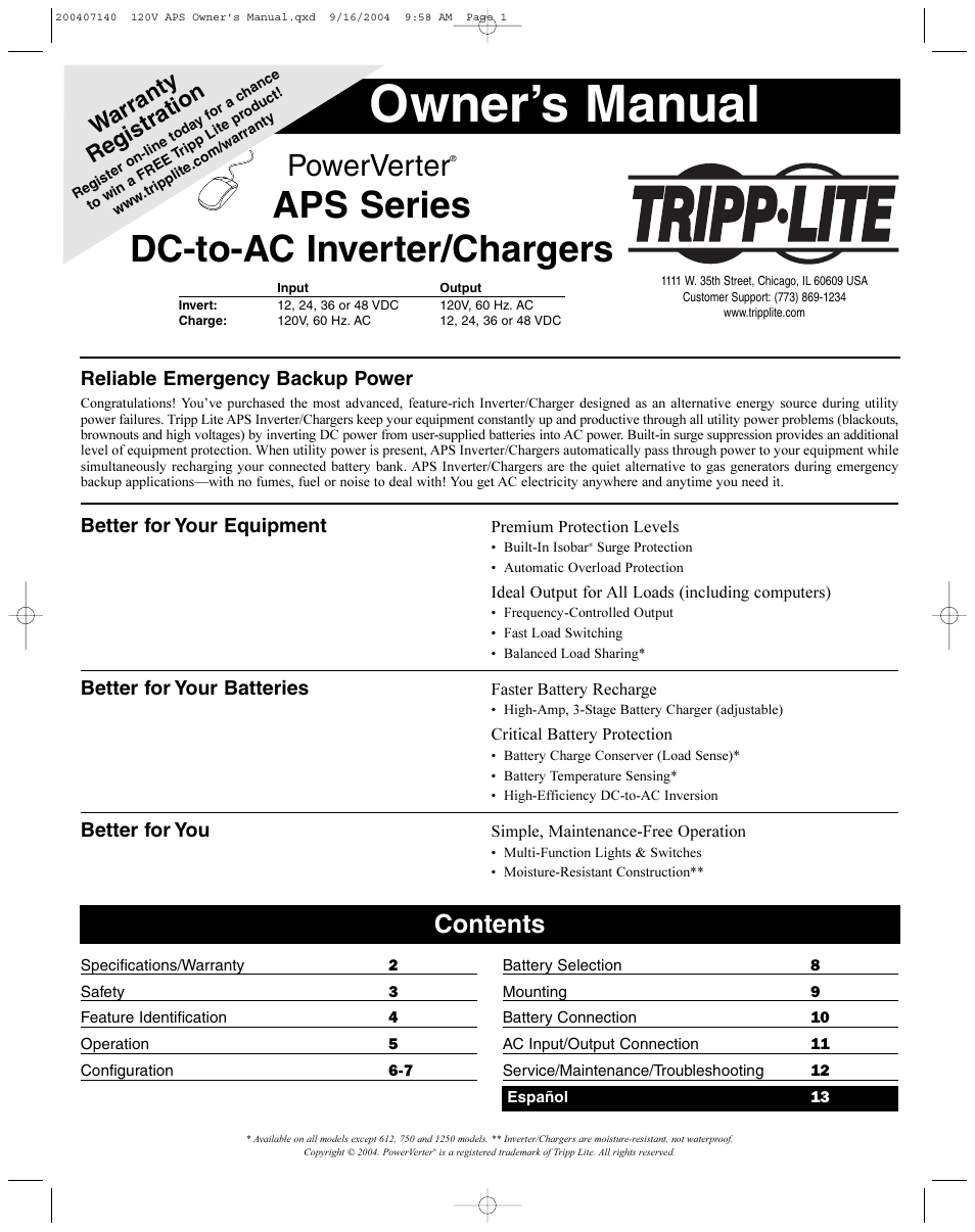 Tripp Lite APS Series User Manual | 13 pages