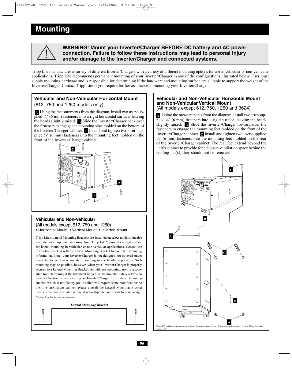 Mounting | Tripp Lite APS Series User Manual | Page 9 / 13