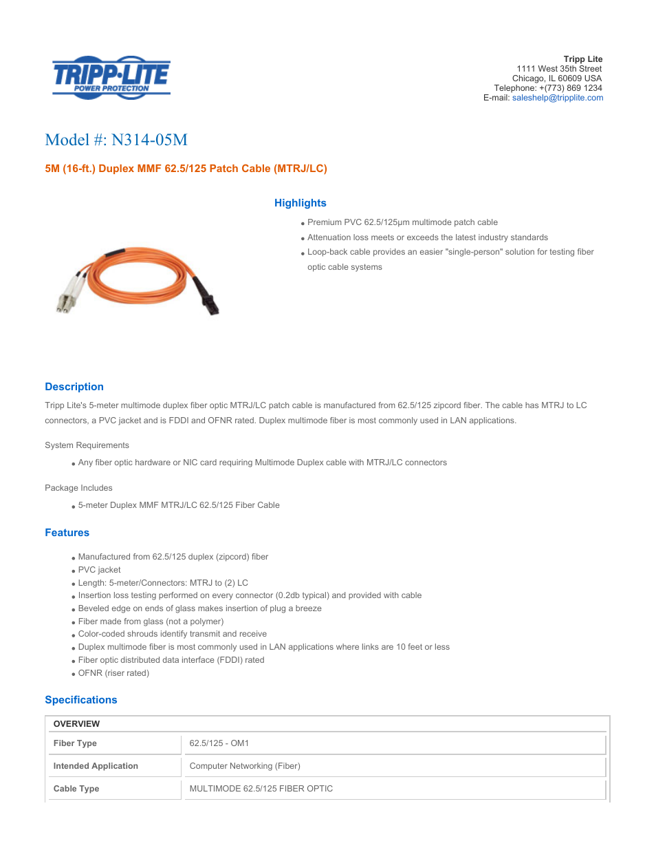 Tripp Lite N314-05M User Manual | 2 pages