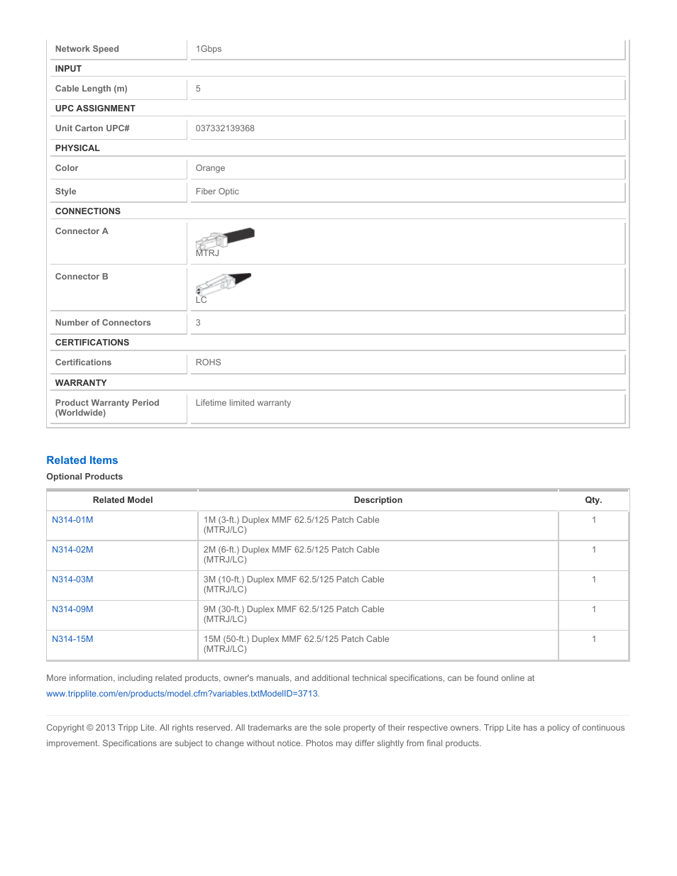 Tripp Lite N314-05M User Manual | Page 2 / 2
