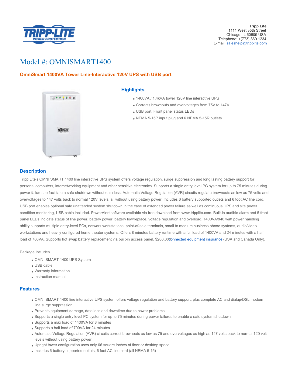 Tripp Lite OMNISMART1400 User Manual | 5 pages