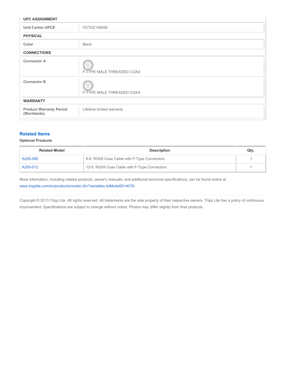 Tripp Lite A200-025 User Manual | Page 2 / 2