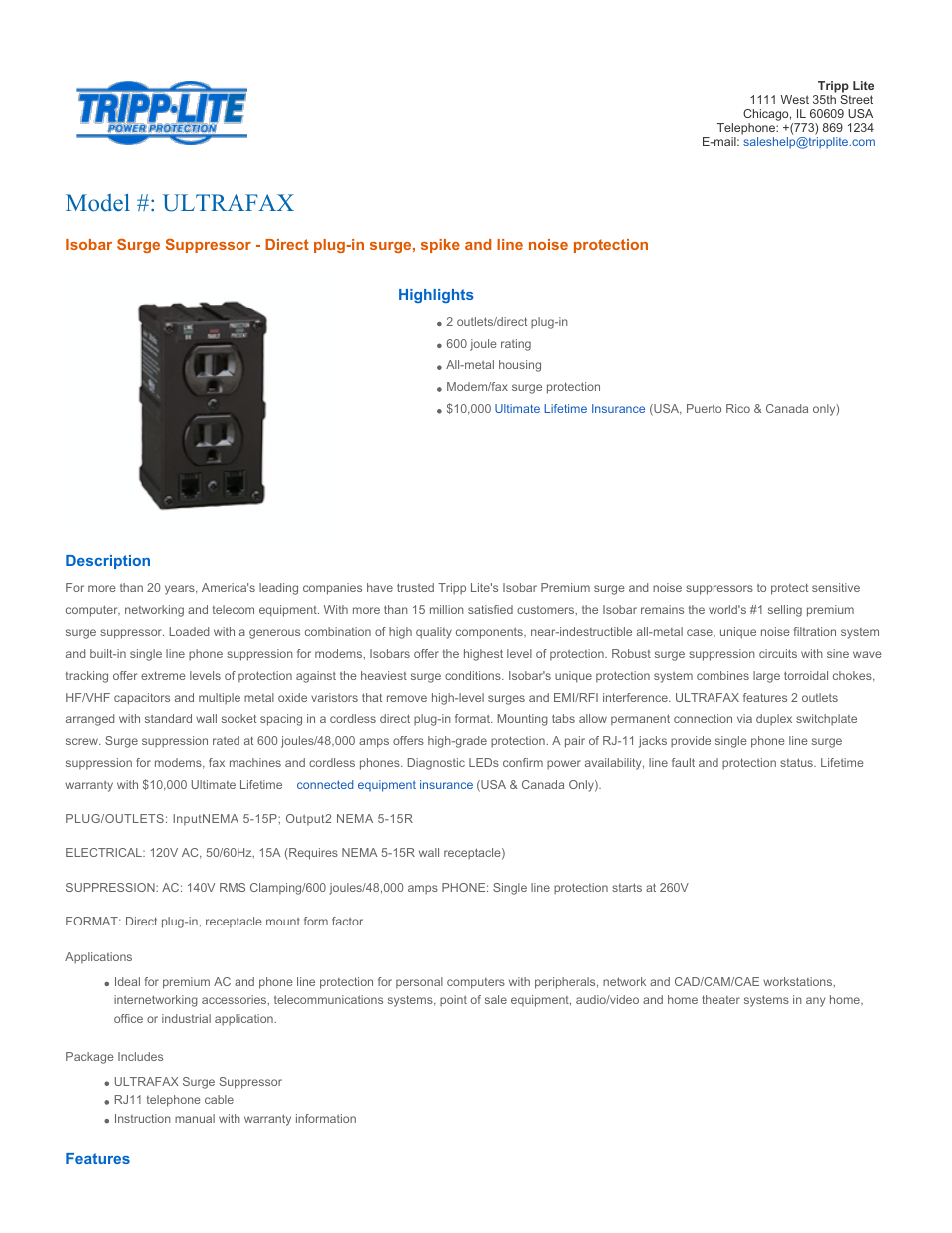 Tripp Lite ULTRAFAX User Manual | 3 pages