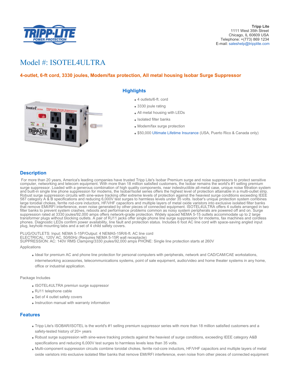 Tripp Lite ISOTEL4ULTRA User Manual | 4 pages