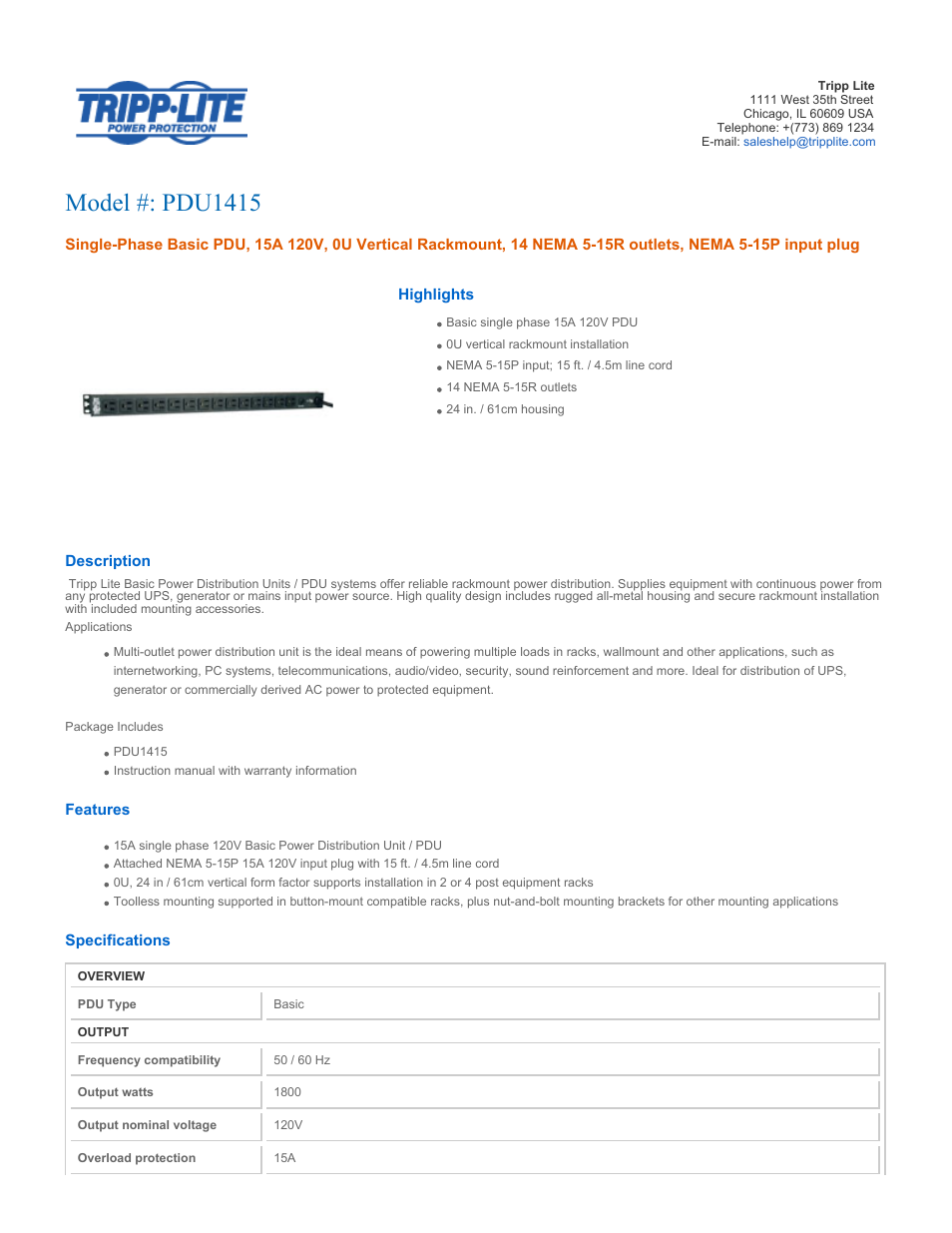 Tripp Lite PDU1415 User Manual | 3 pages