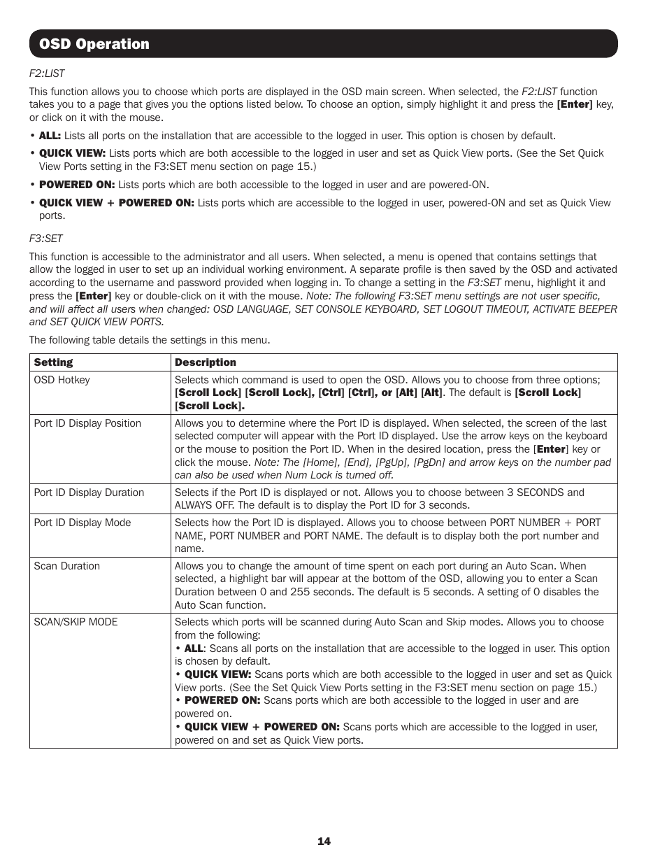 Osd operation | Tripp Lite B064-016 User Manual | Page 14 / 24