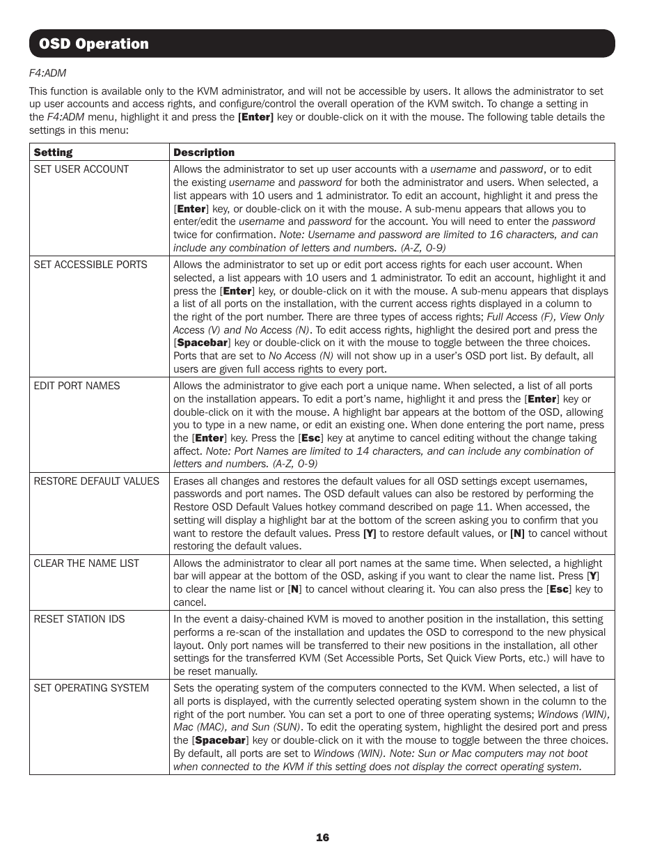 Osd operation | Tripp Lite B064-016 User Manual | Page 16 / 24