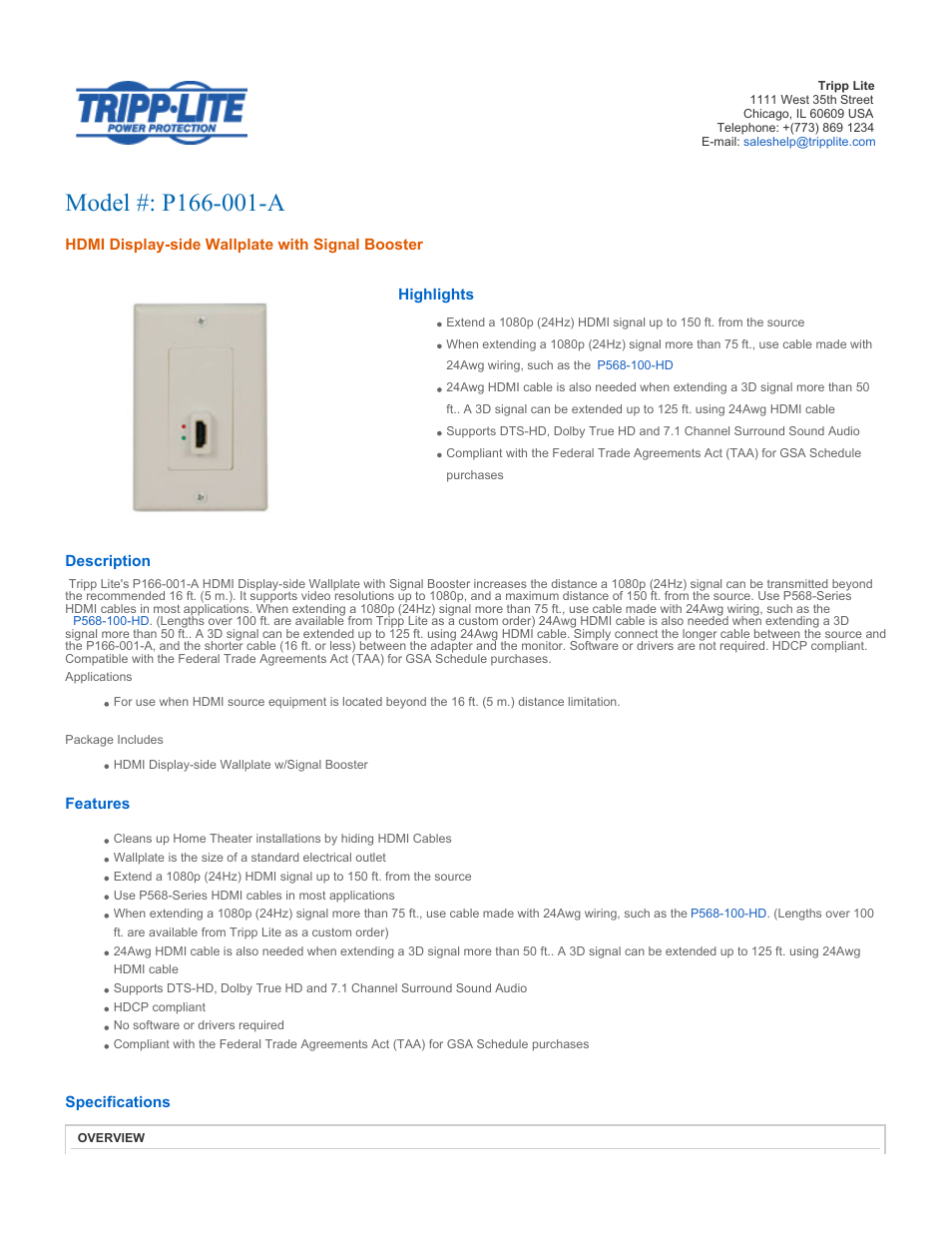 Tripp Lite P166-001-A User Manual | 2 pages