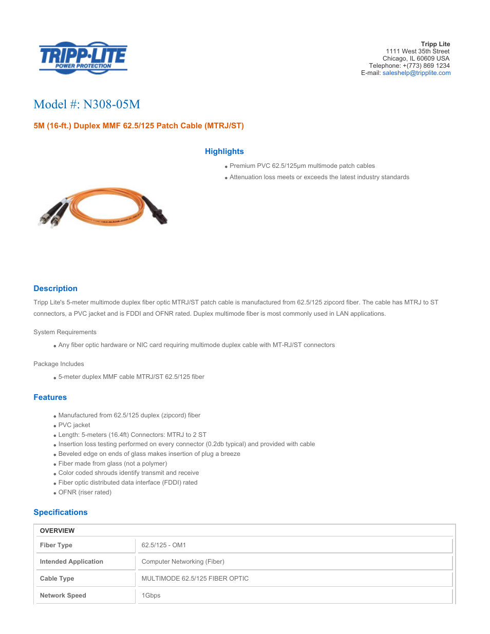 Tripp Lite N308-05M User Manual | 2 pages