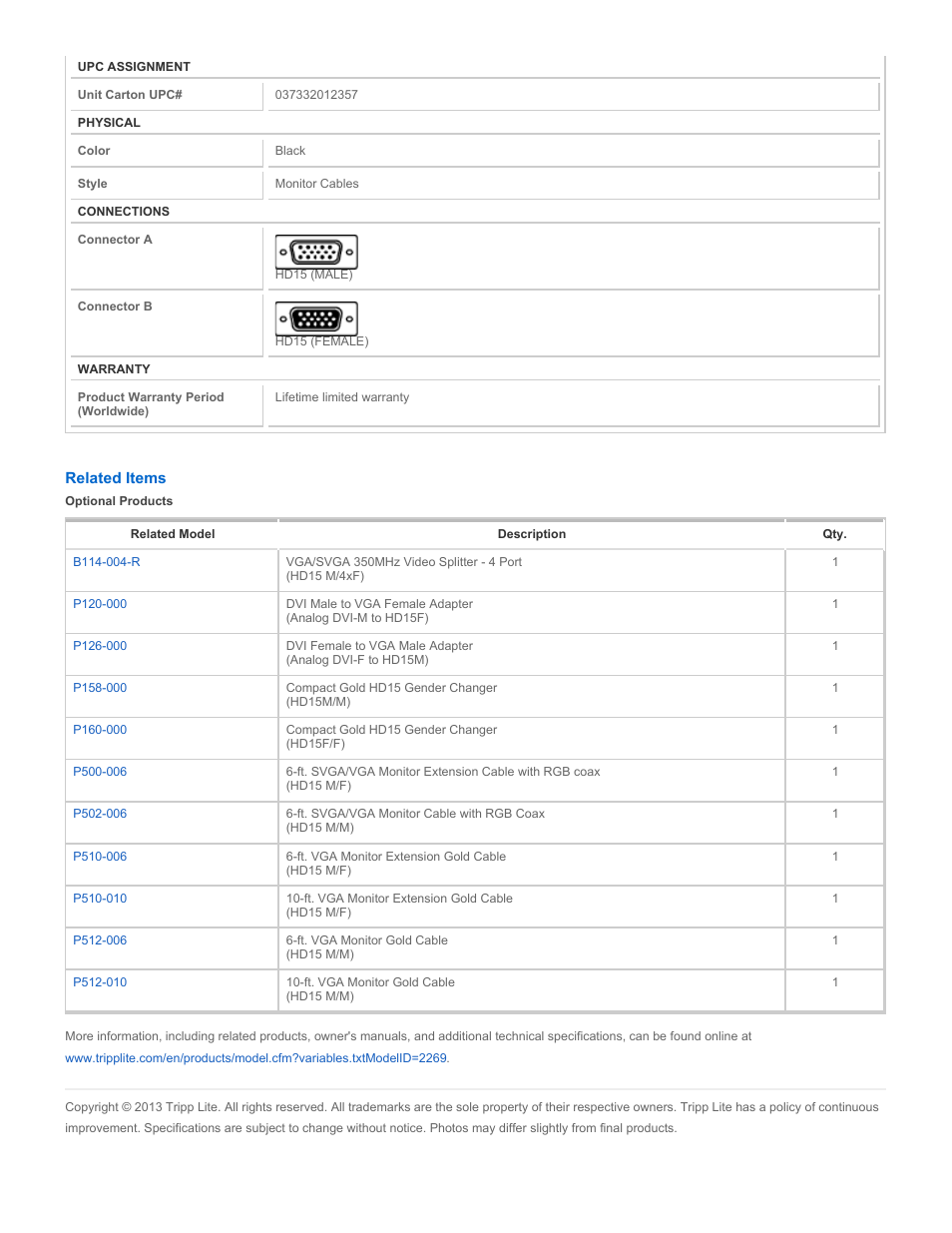 Tripp Lite P500-006 User Manual | Page 2 / 2