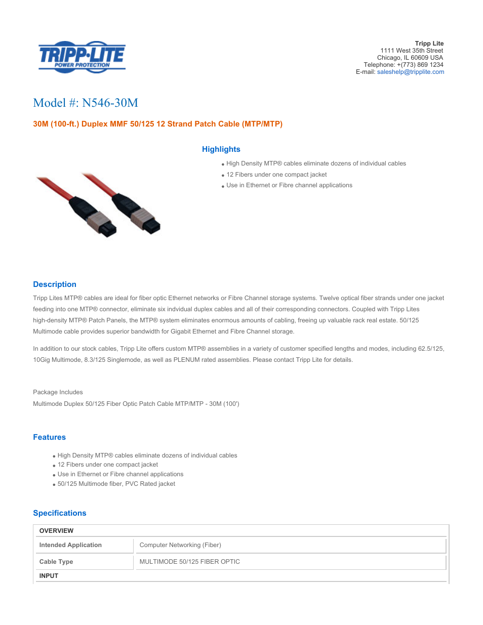 Tripp Lite N546-30M User Manual | 2 pages