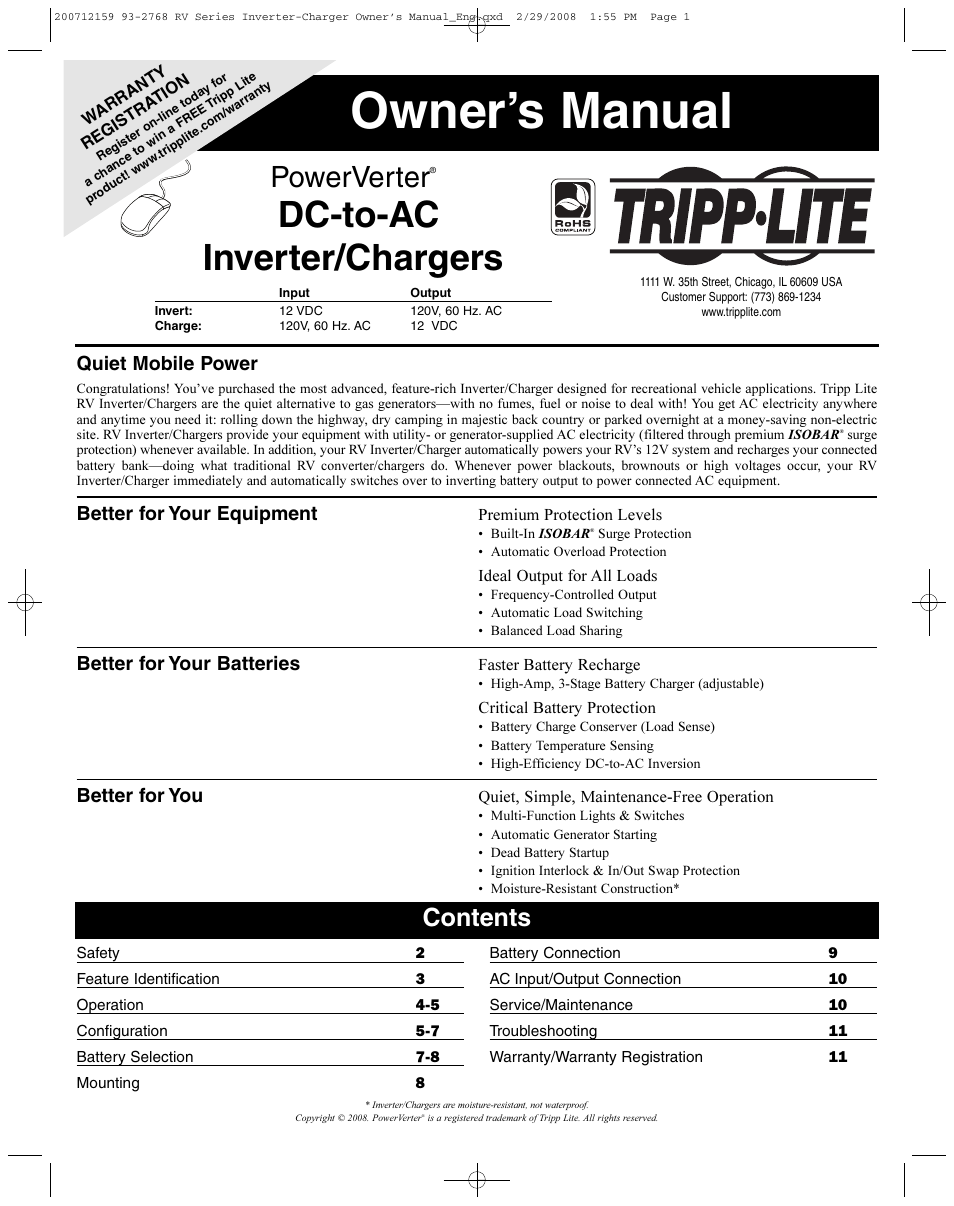 Tripp Lite POWERVERTER 200712159 93-2768 RV User Manual | 12 pages