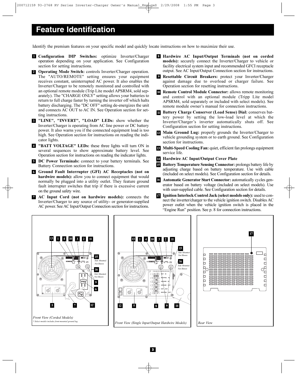Feature identification | Tripp Lite POWERVERTER 200712159 93-2768 RV User Manual | Page 3 / 12